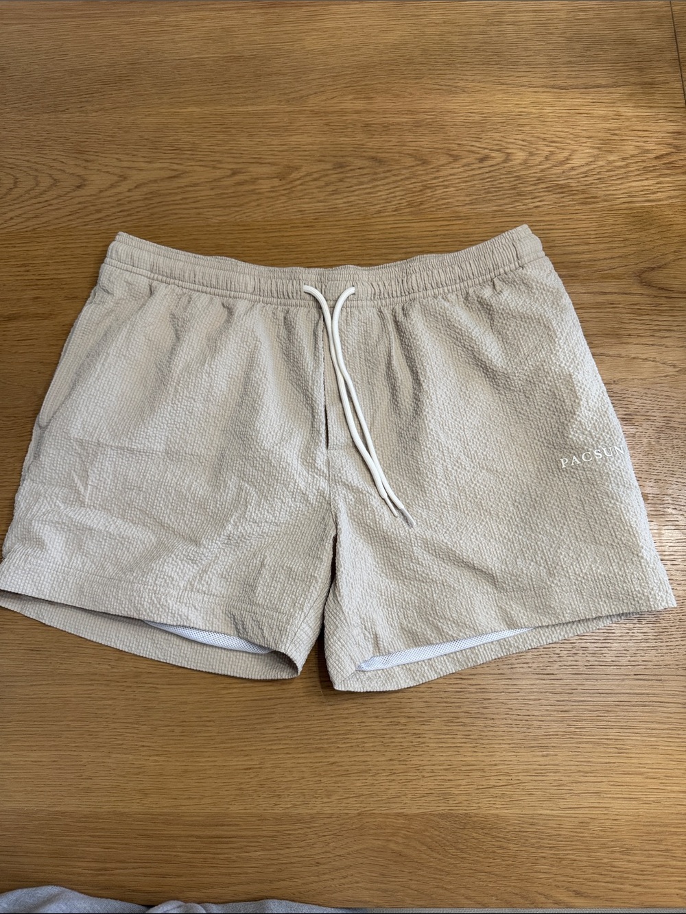 PacSun Light Beige Seersucker Athletic swim shorts